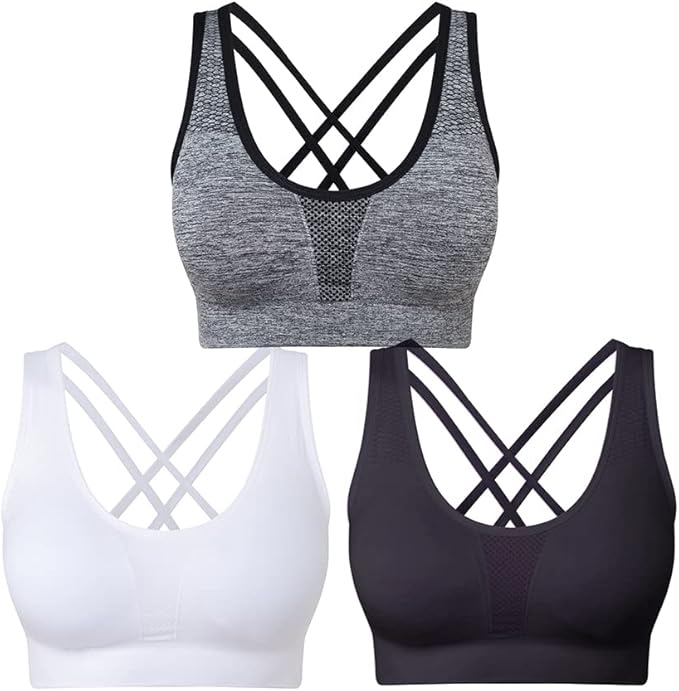 SEGRILA Sports Bras for Women 3 Pack Crisscross Back Yoga Bras Medium Support Workout Bras with Removable Pads