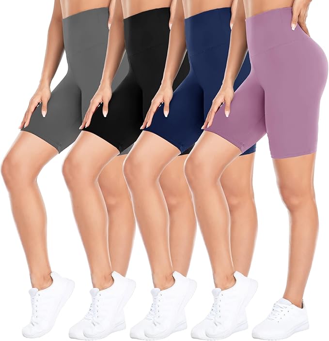 CTHH 4 Pack Biker Shorts for Women – 8" High Waist Tummy Control Gym Workout Yoga Running Compression Shorts
