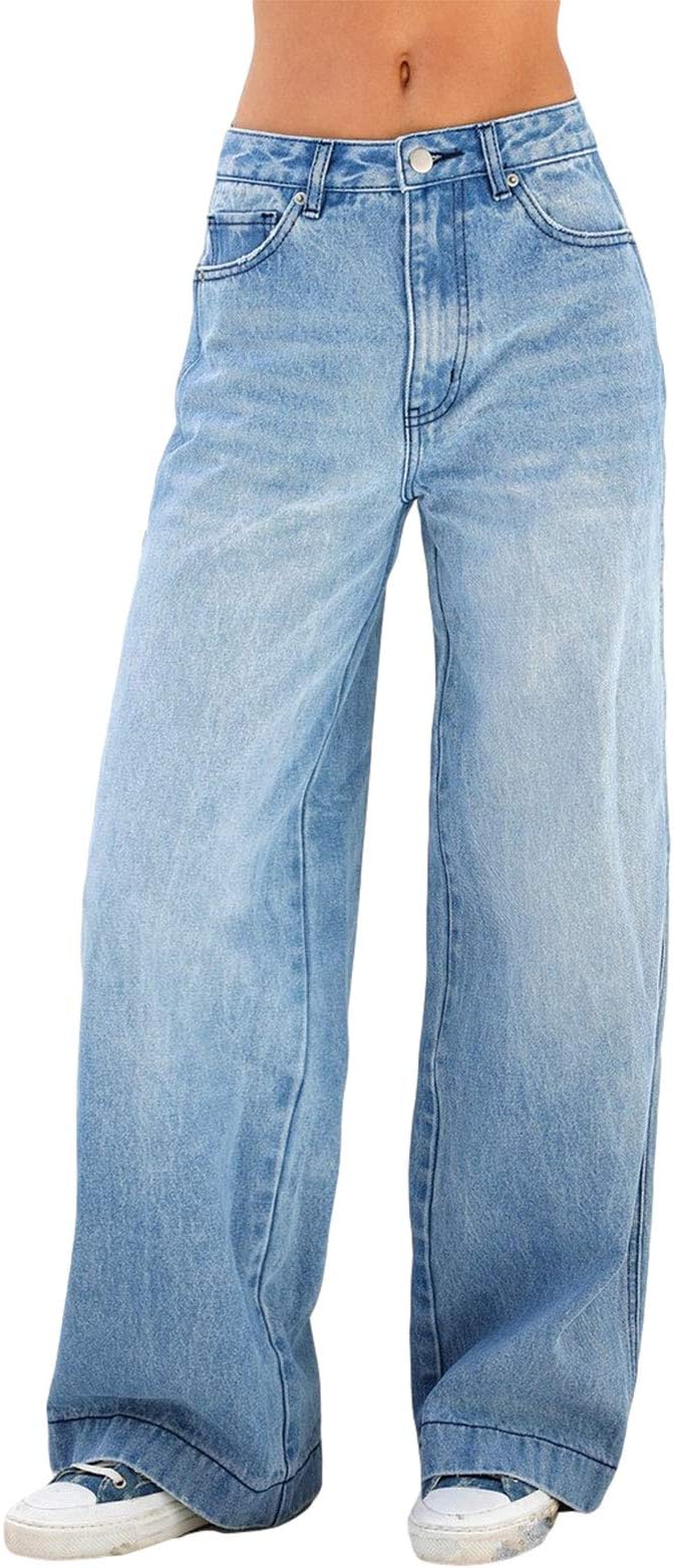 FSDKSM Women's Y2K Low Rise Baggy Jeans - Trendy, Loose Fit, Wide Leg Denim Pants