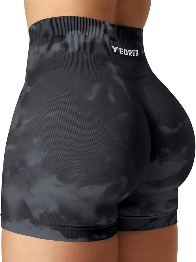 YEOREO Women's Scrunch Workout Shorts Screen Print Dazzle 3.6" Shorts