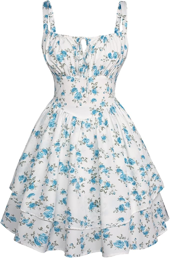 SCARLET DARKNESS Floral Corset Dress for Women Ruffle Mini Dress Summer Sundress